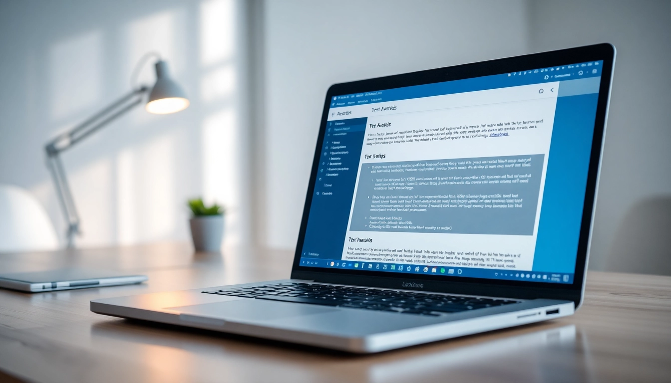 Analyze your text with an advanced ai checker displayed on a laptop in a modern office.