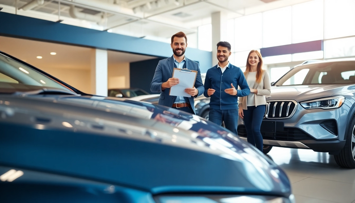 Customer engaging in a Part Exchange at an automotive dealership, excited to upgrade to a new model.