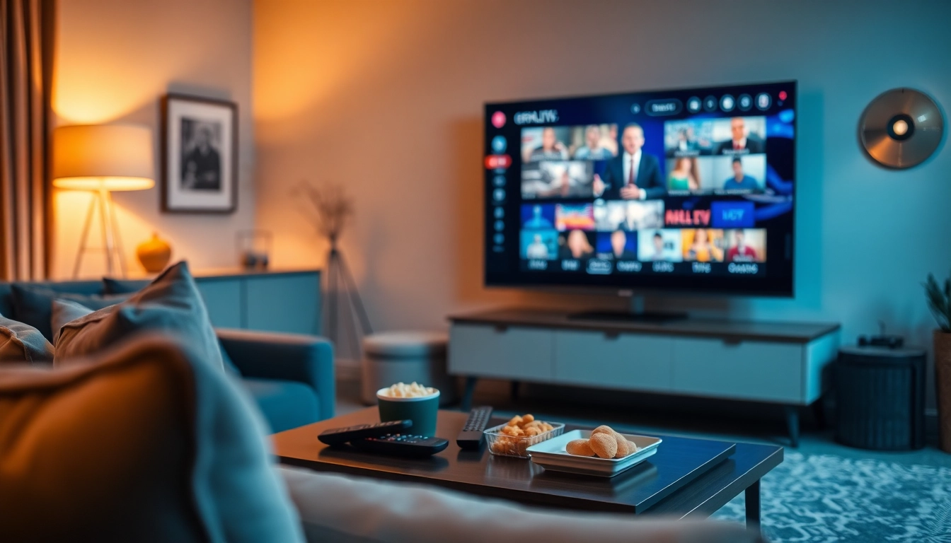 Discover IPTV Subscription USA service with a cozy living room featuring a modern TV streaming entertainment.