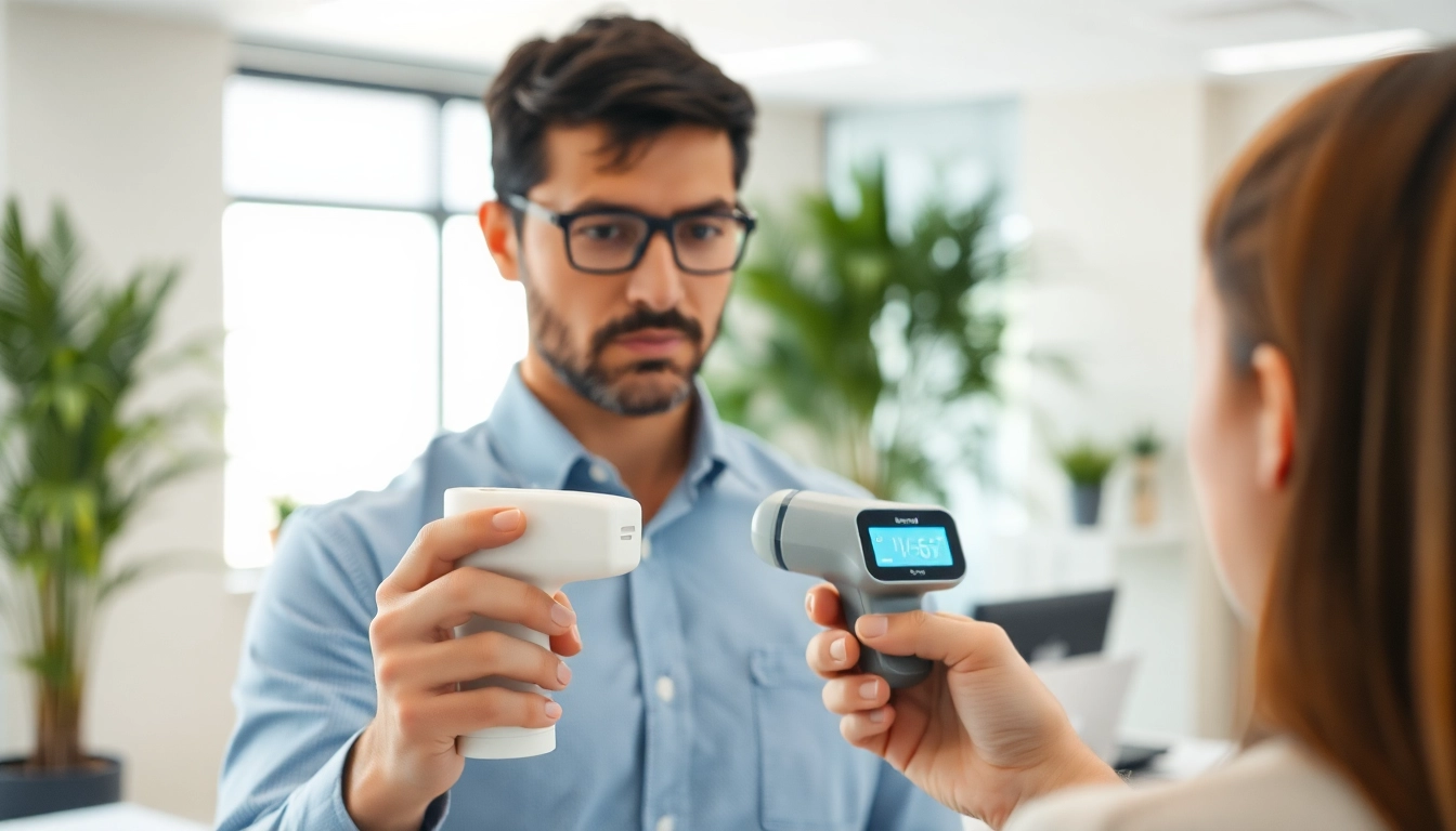 Conducting employee drug impairment testing in a professional office setting with modern equipment.