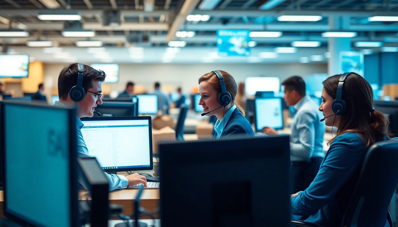 Order Processing Services team efficiently handling client orders in a vibrant call center.