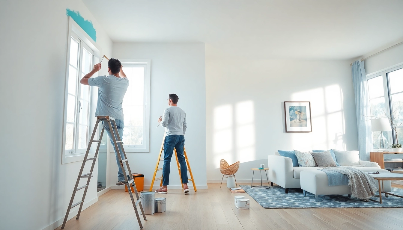 Transforming a space with interior painting, showcasing a professional painter at work in a well-lit room.