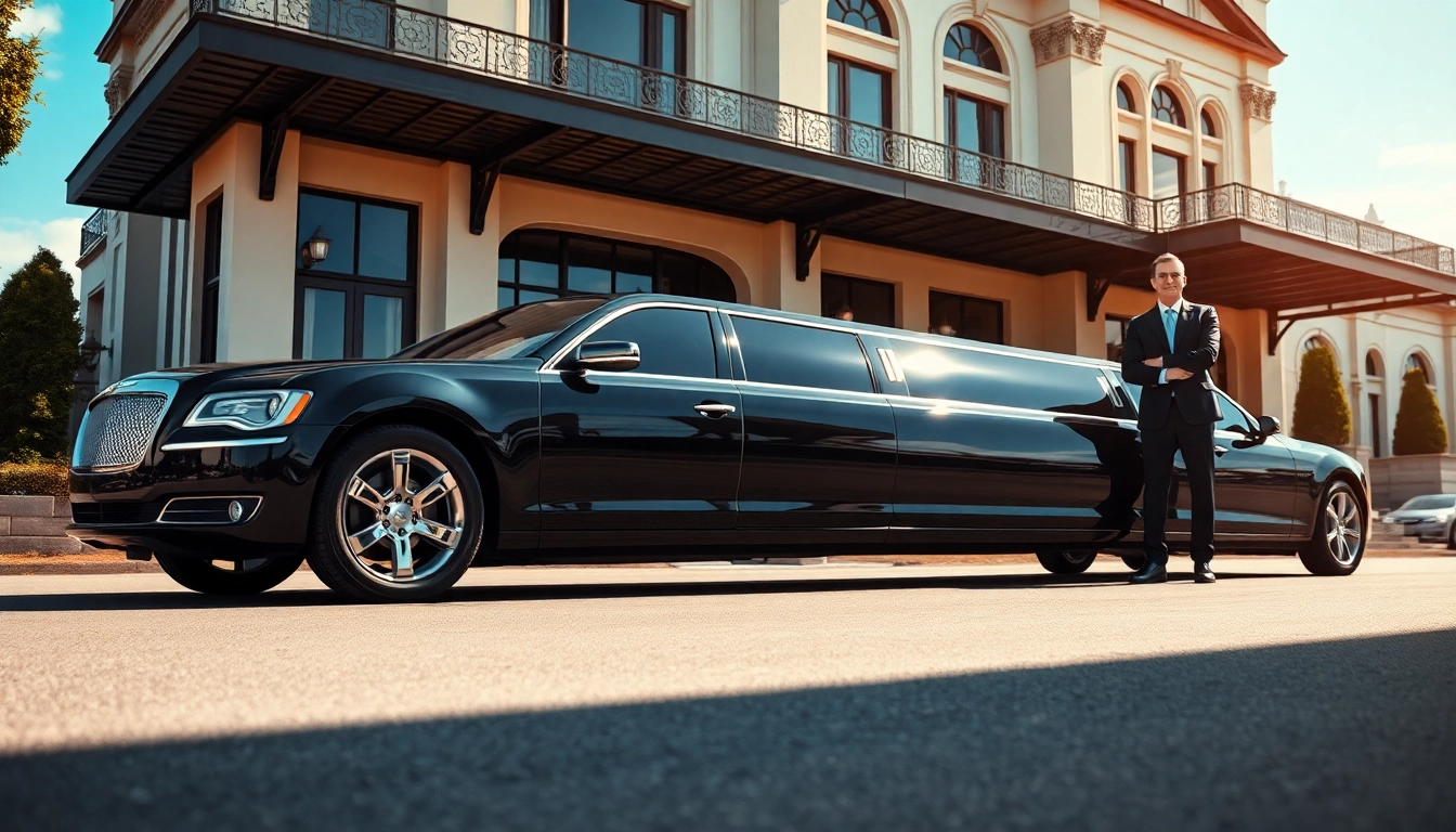 Experience Augusta GA limo service with a professional chauffeur welcoming guests at a luxurious venue.