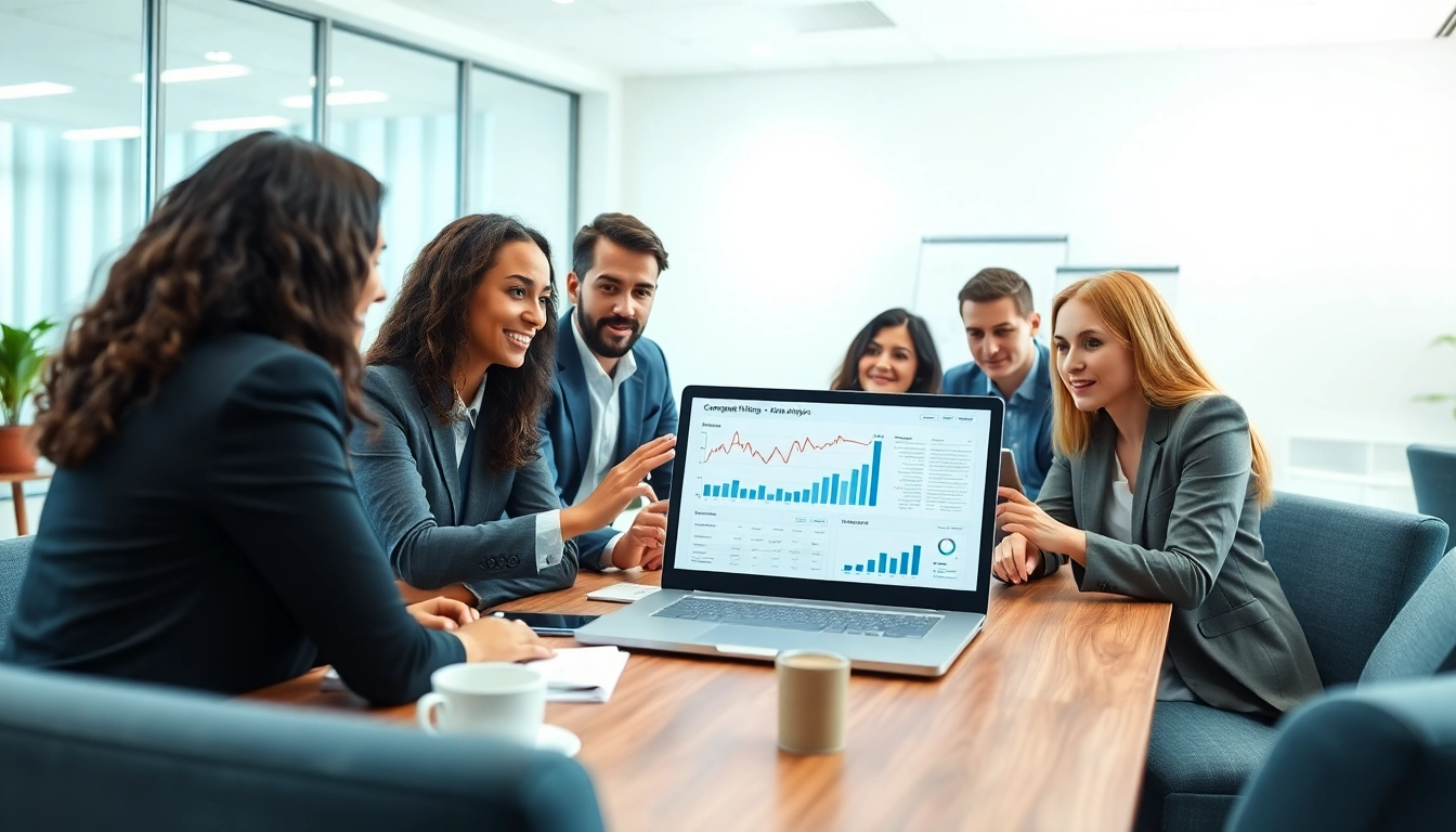 Analyze competitor pricing analysis with a business team in a collaborative office setting.