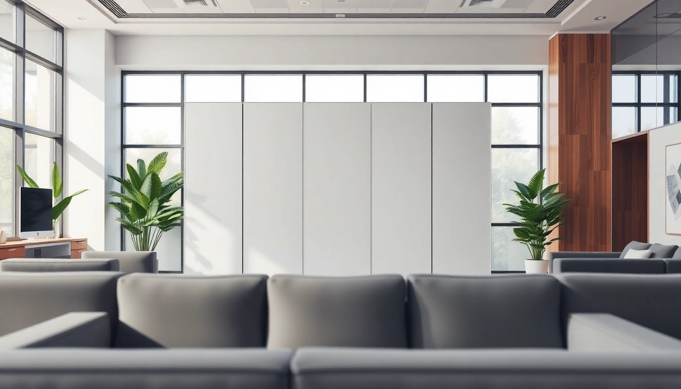 A stylish Folding Partition Wall effectively dividing a modern office space, enhancing functionality.