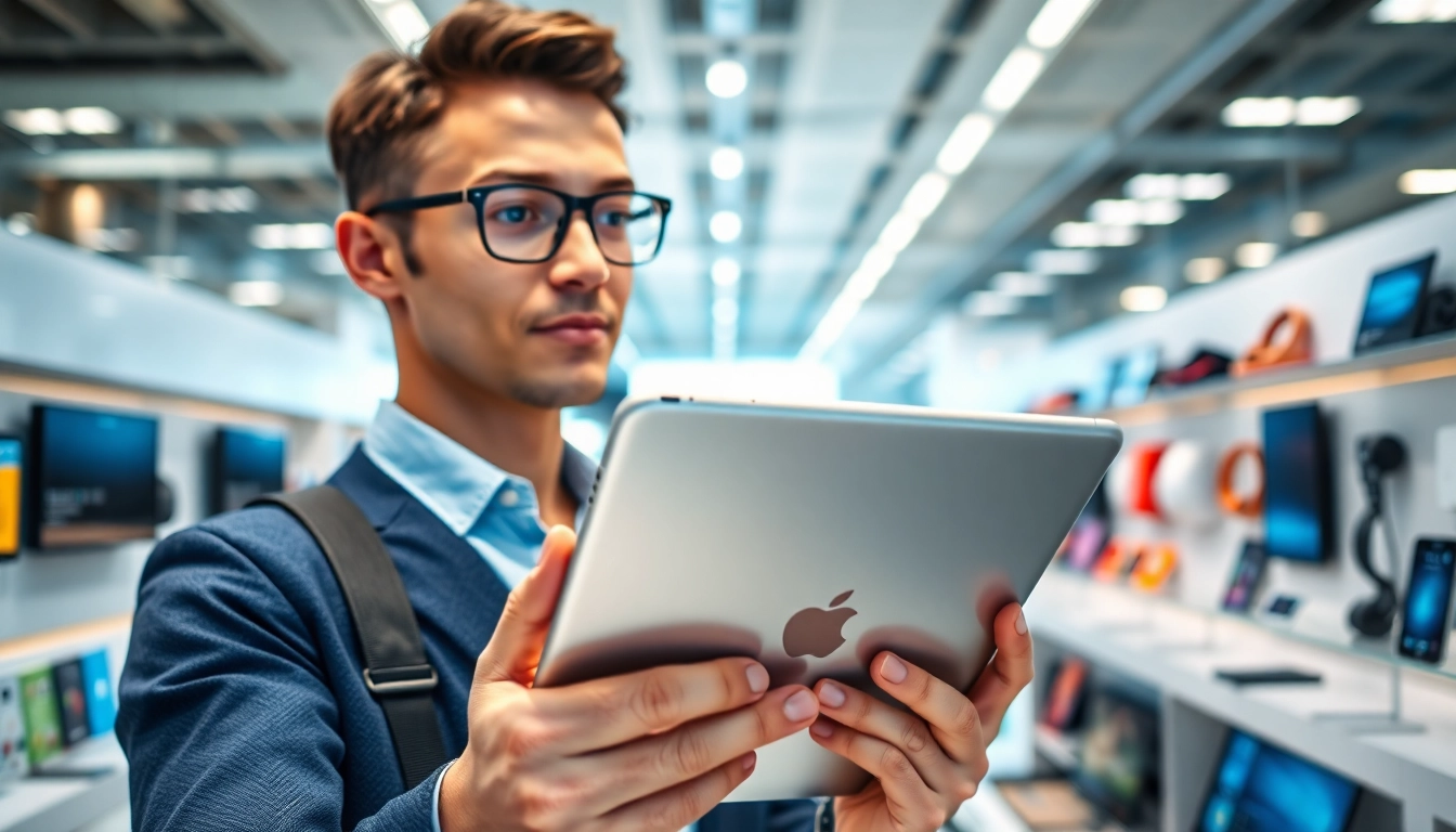 Engage in a modern shopping experience to buy iPad Pro with sleek design and vibrant surroundings.
