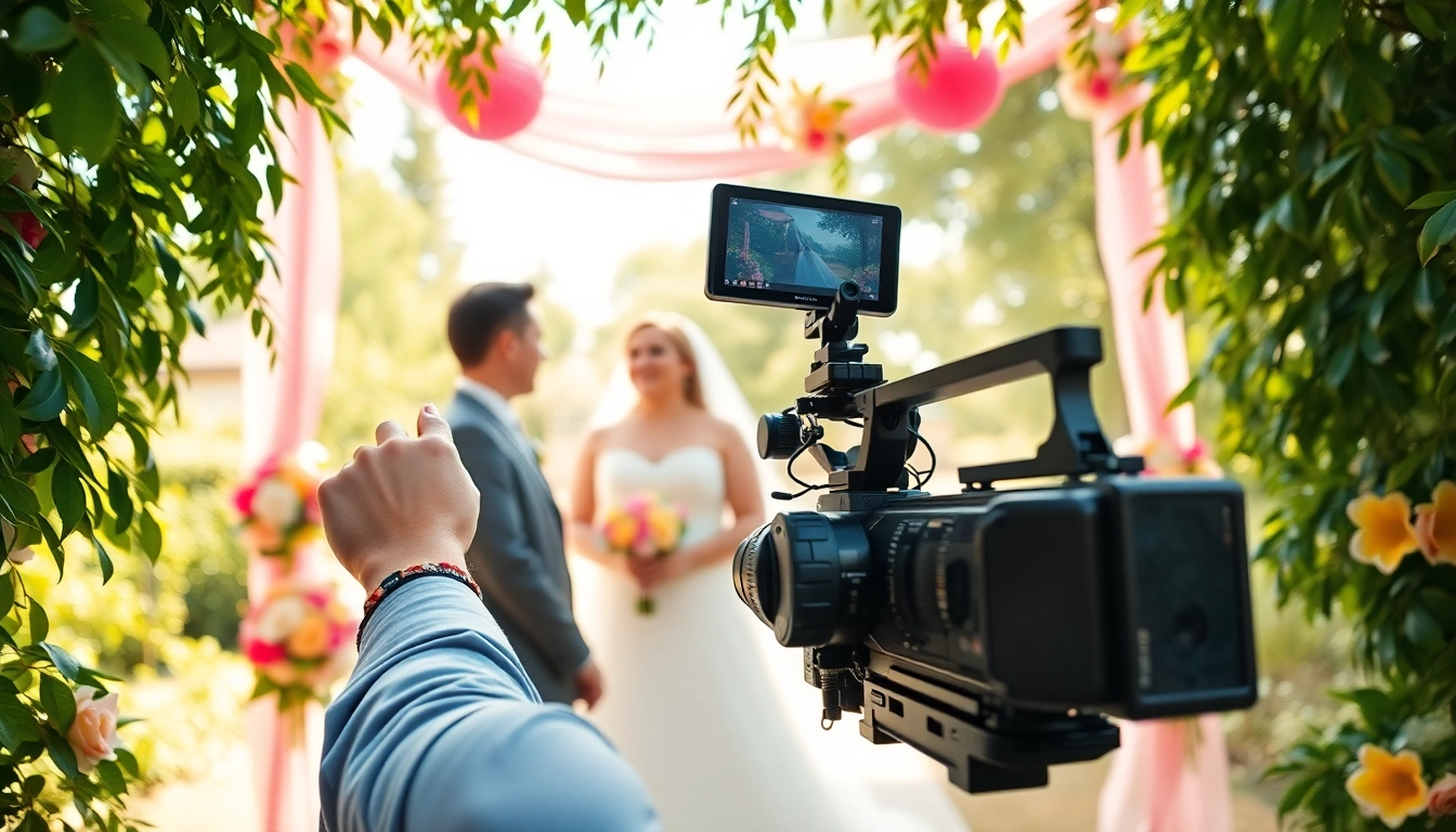 Documenting a wedding ceremony with an Edmonton videographer in an outdoor setting.