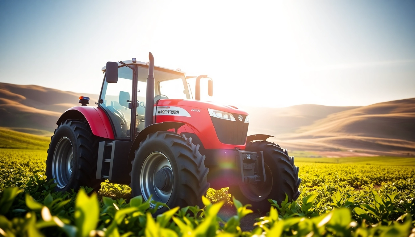 Erleben Sie den Massey Ferguson Traktor in einem malerischen Feld mit fruchtbaren Pflanzen.