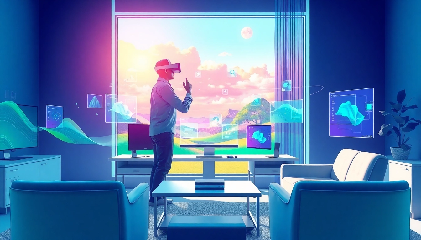 Experience a seamless virtual desktop setup with immersive VR interaction and vibrant visuals.