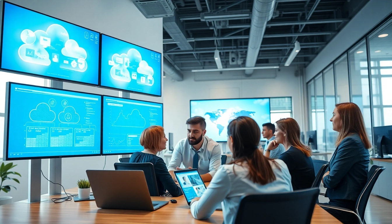 Visual representation of Cloud infrastructure and DevOps services in a collaborative team setting.