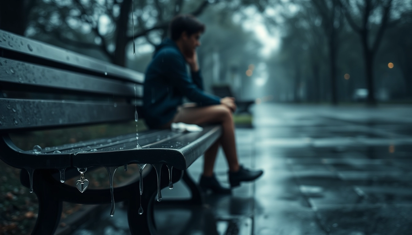 Person reflecting on a relationship breakup while sitting alone on a park bench.