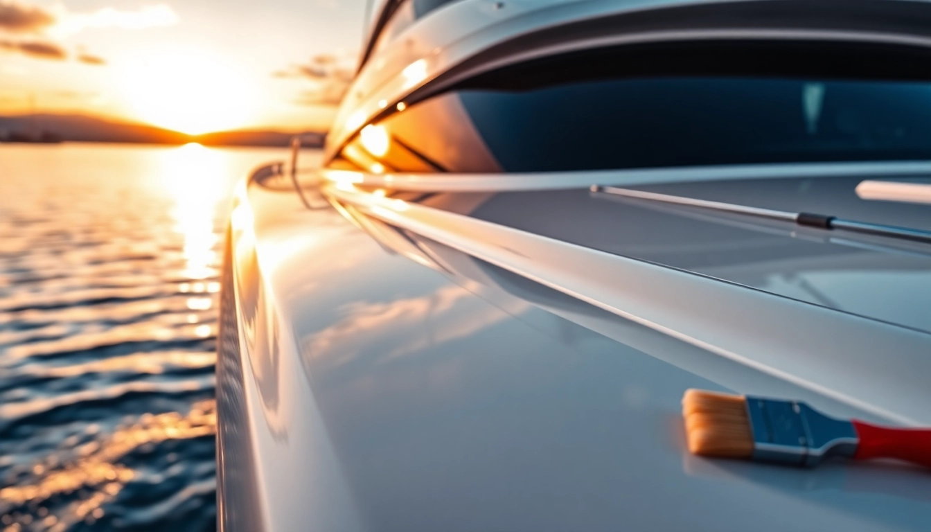 Apply Marine Ceramic Coating to protect yacht surfaces, enhancing gloss and shine at sunset.