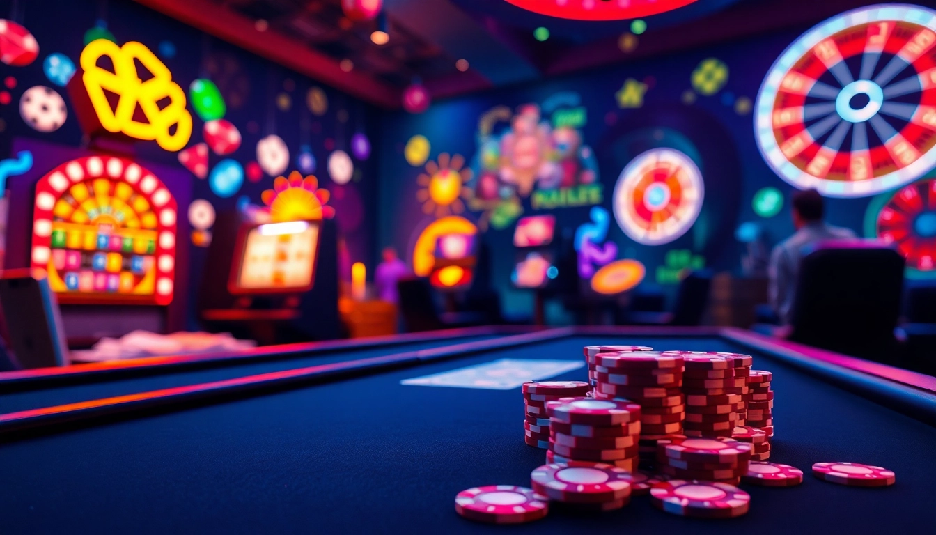 Experience the thrill of the Best Online Casino Malaysia 2025 with vibrant gaming setups and neon lights.