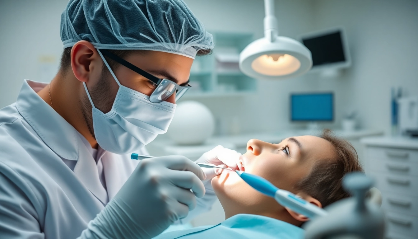 Performing fillings and restorative work during a dental procedure.