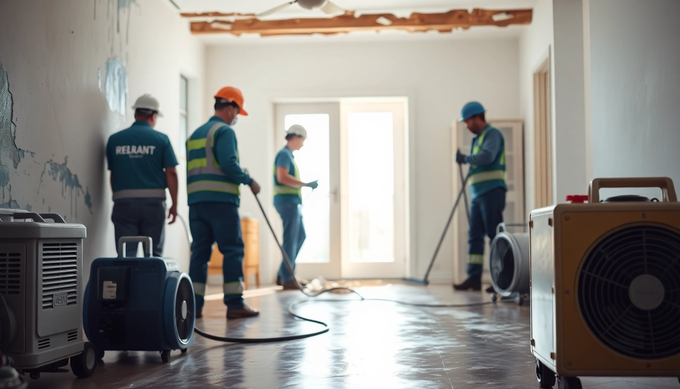 Technicians conducting Disaster Restoration with specialized equipment in a water-damaged home.