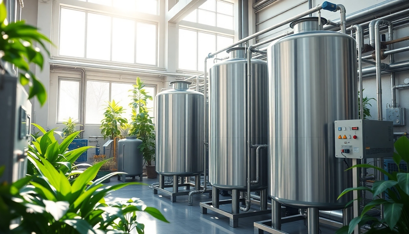 Visual representation of an industrial water purification system in an advanced facility.