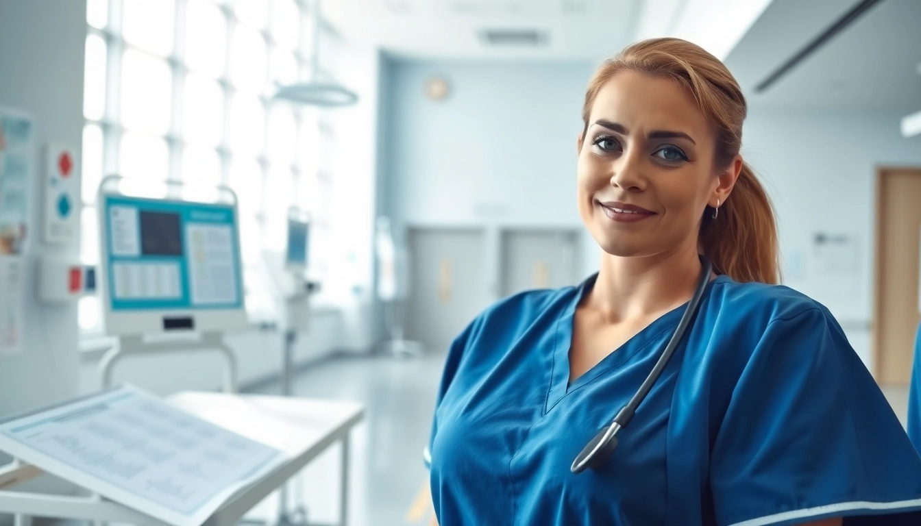 Professional nurse demonstrating care in a clean hospital space, highlighting Alabama Board of Nursing standards.