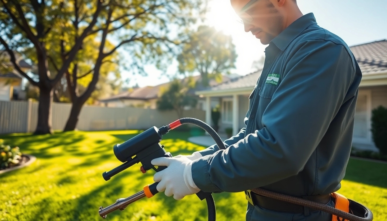 Pest control Sydney expert inspecting a home for pests in a sunny garden setting.