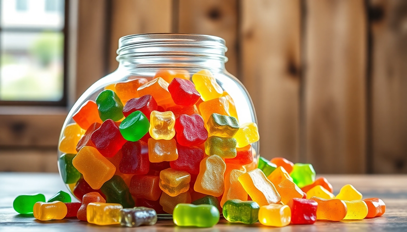 Delightful assorted legal thc gummies displayed in a rustic setting, inviting enjoyment and relaxation.