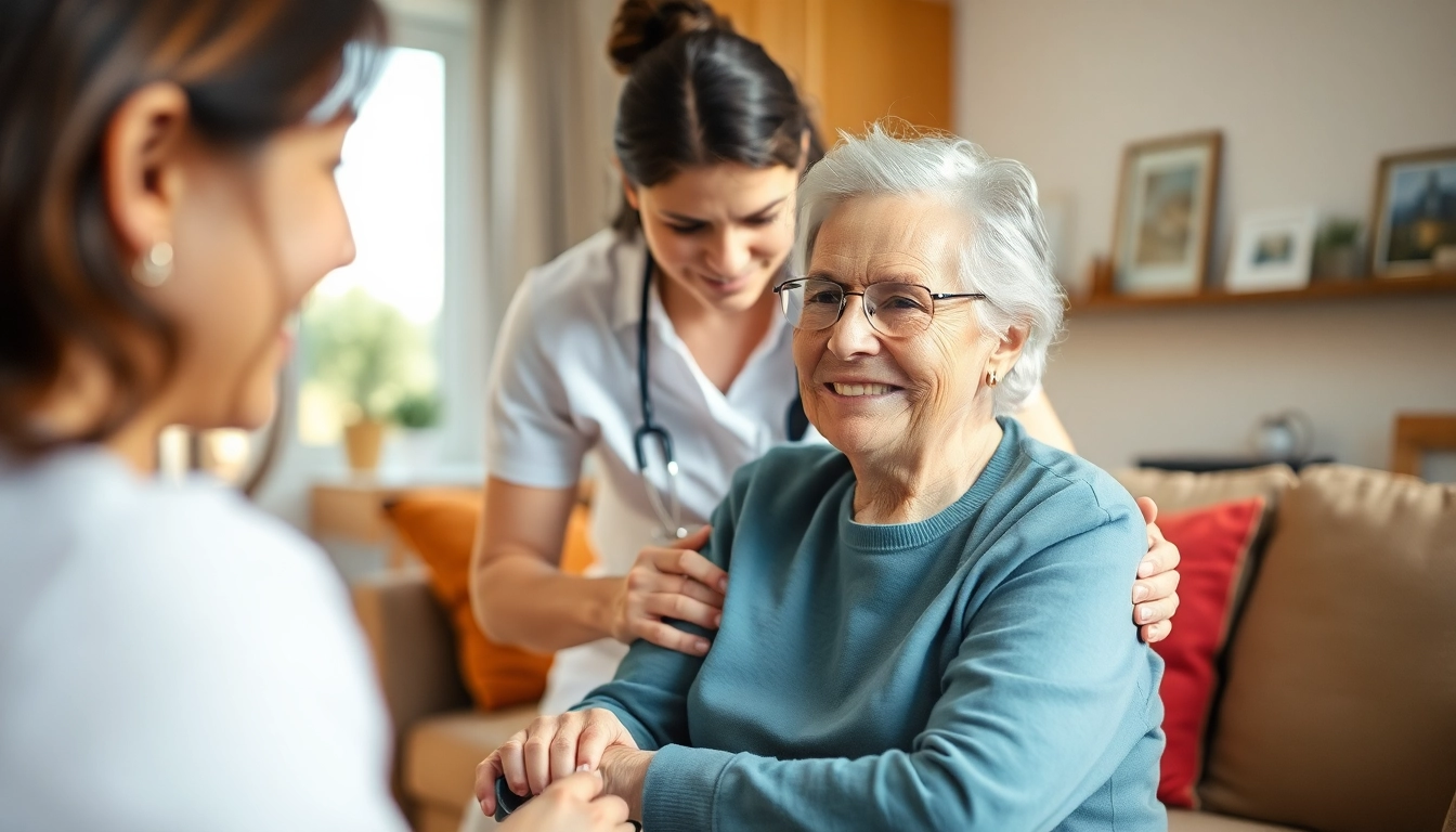Engaging scene of in home care austin tx with a caregiver and elderly individual sharing a moment of care.