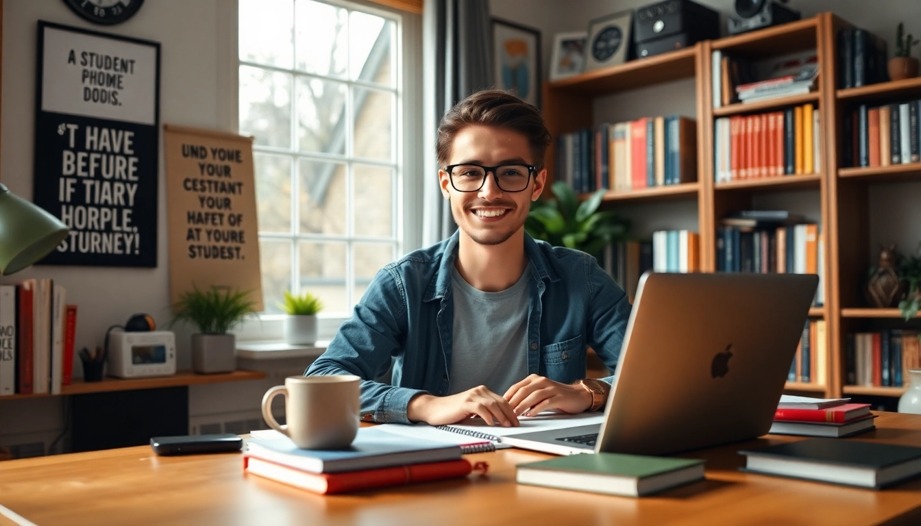 Student managing side hustles for students in a cozy home office workspace.