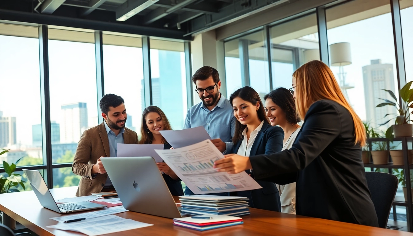 Engaging financial cleanup services professionals analyzing data in a modern office.