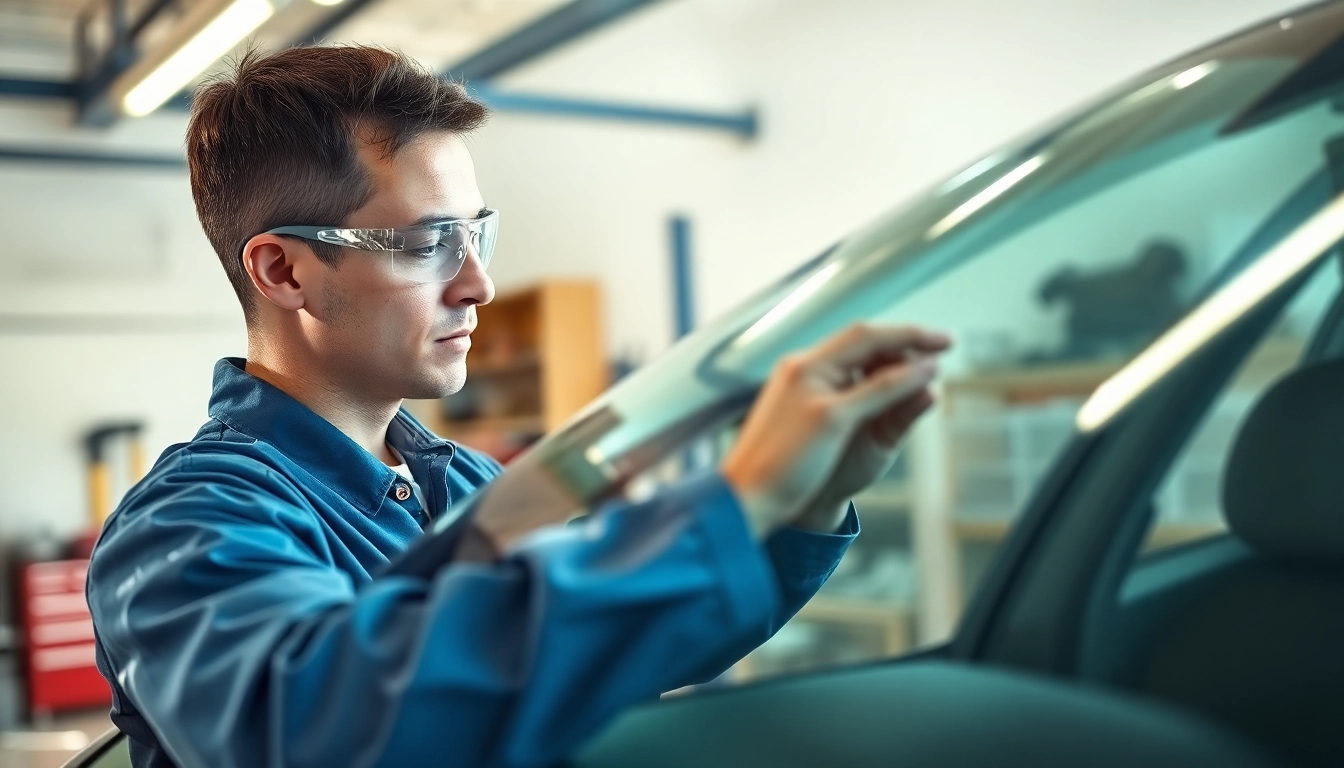 Technician performing Auto Glass Replacement in Portland on a vehicle's windshield.