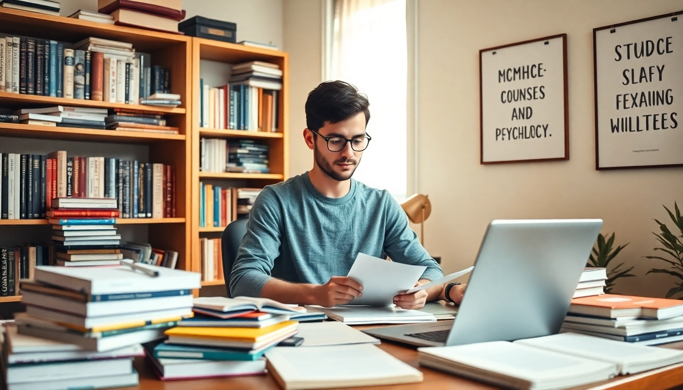Focused student preparing with NCMHCE Study Guide and study materials on a well-organized desk.