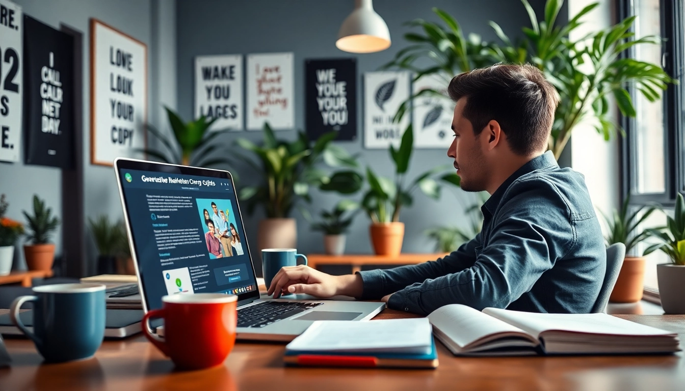 Generate marketing copy using Funnel scripts in a vibrant, creative workspace.