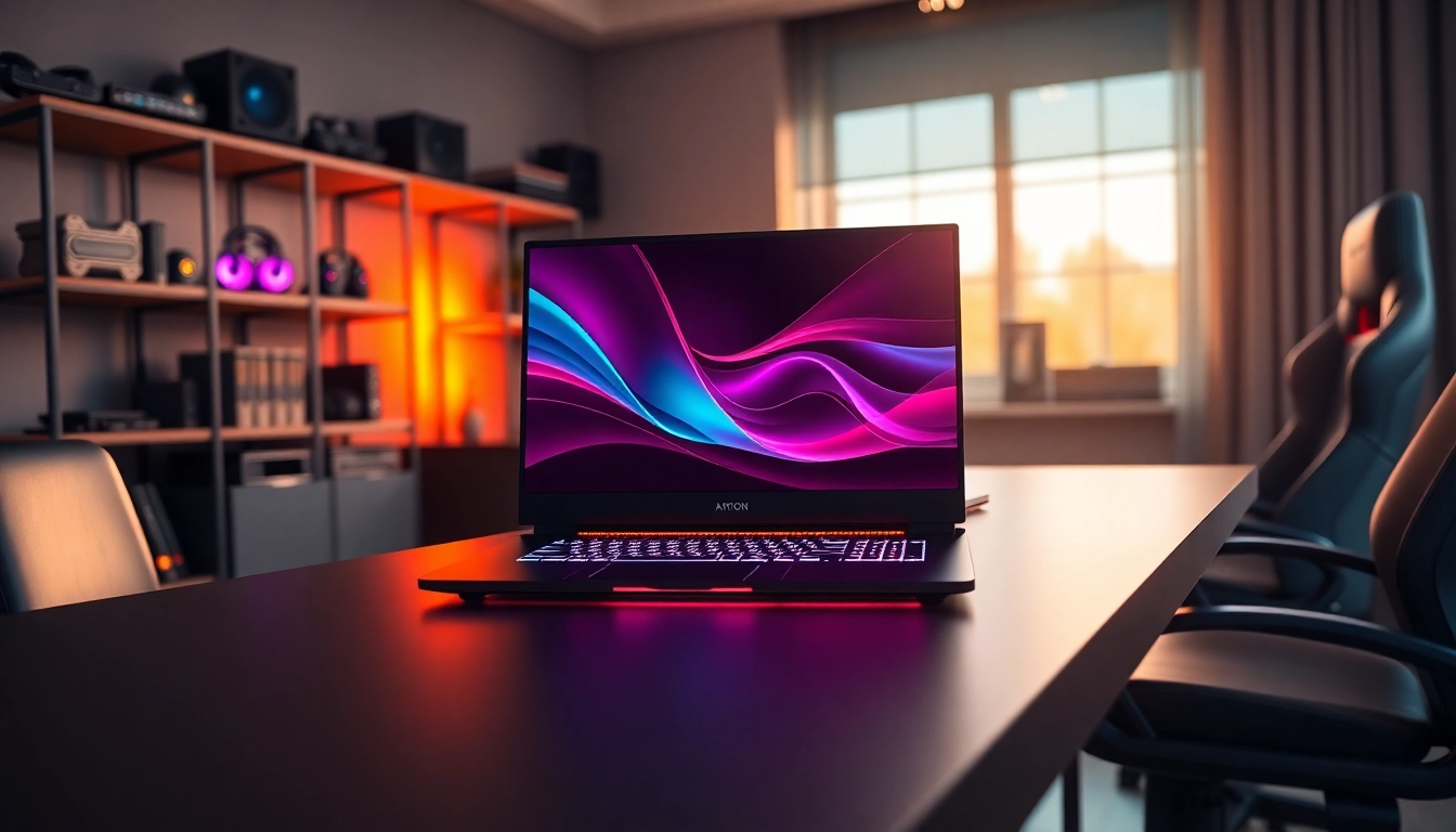 Showcasing gaming laptops Kenya in a modern office with vibrant gamer setup.
