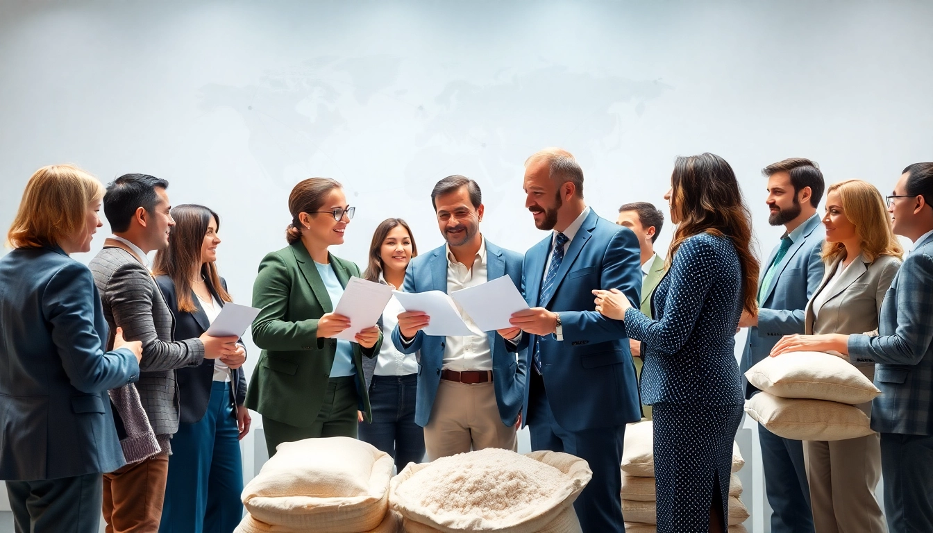 Engaged sugar buyers negotiating deals with international partners effectively.