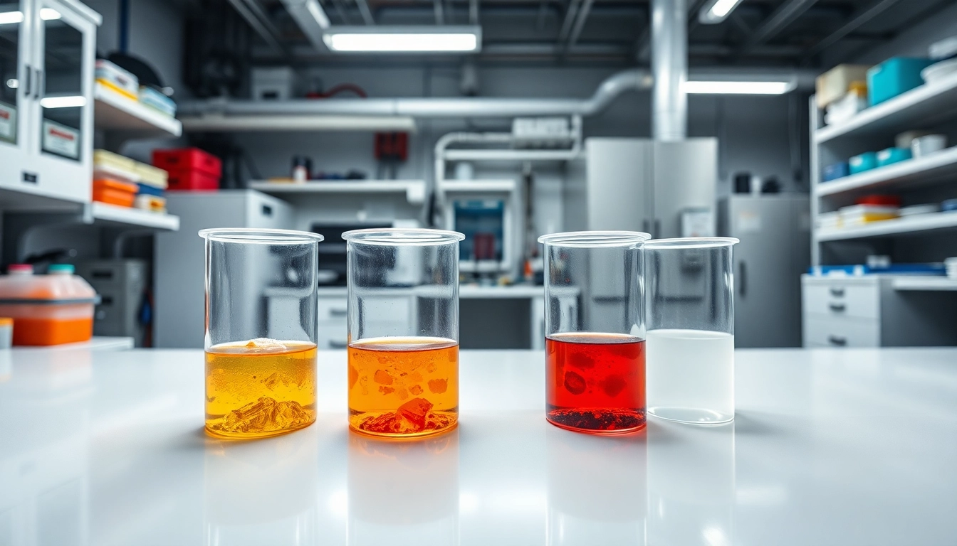 Mixing infusion resins in a high-tech lab setting, showcasing vibrant colors and clear textures.