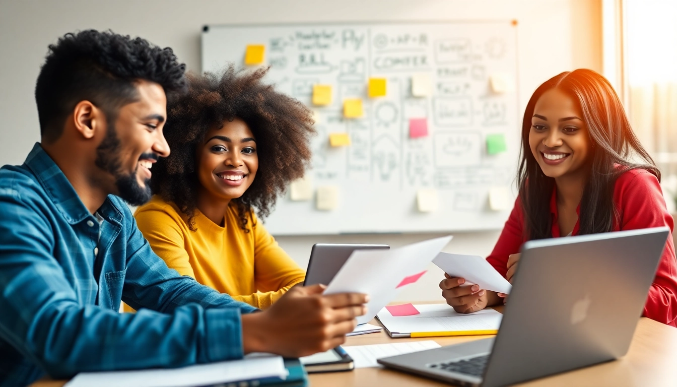 Create branded content with a diverse team brainstorming ideas in a bright office.