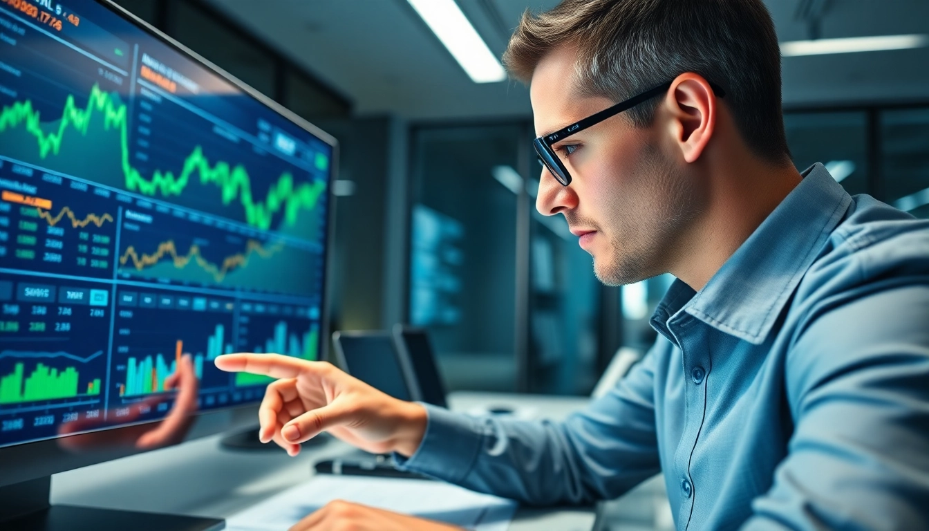 Analyze stocks with an AI stock picker in a modern office setup focusing on market data.