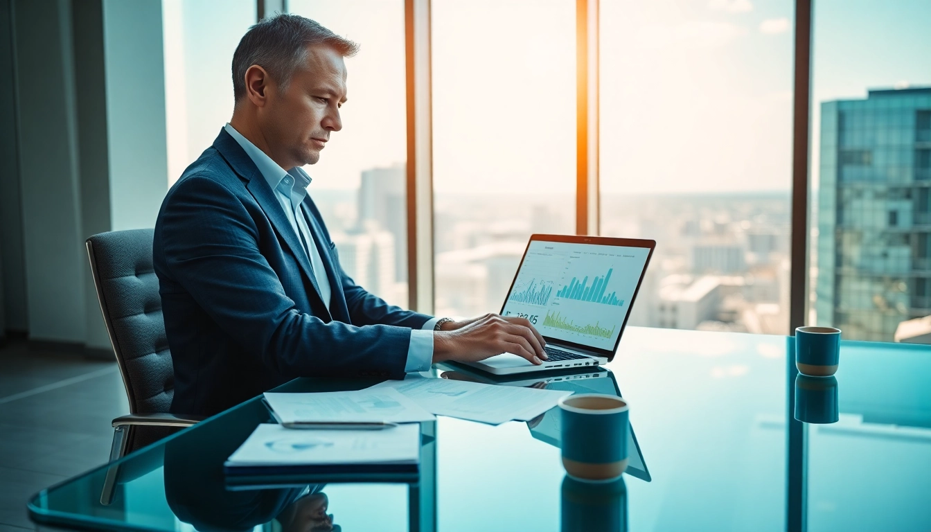 Using a financial planning tool in a modern office to analyze financial strategies.