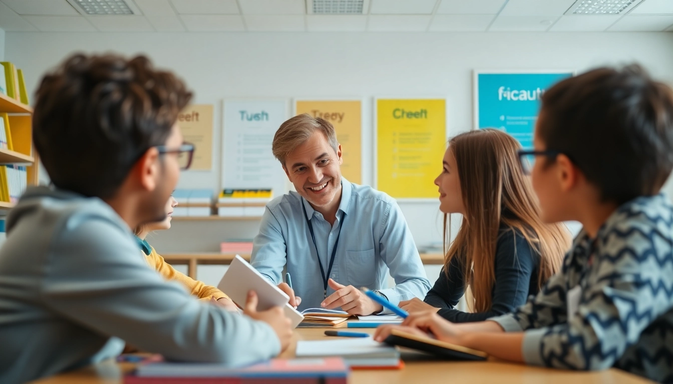 Engaging classroom scene with a tutor and students illustrating Tuition Near Me options for personalized learning.