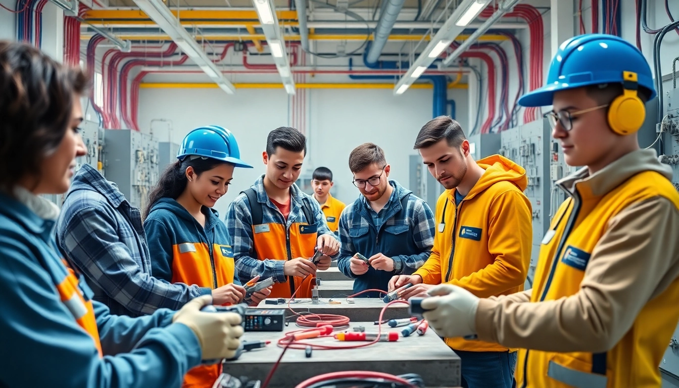 Electrician apprenticeship Hawaii training session with diverse apprentices engaged in hands-on skills.