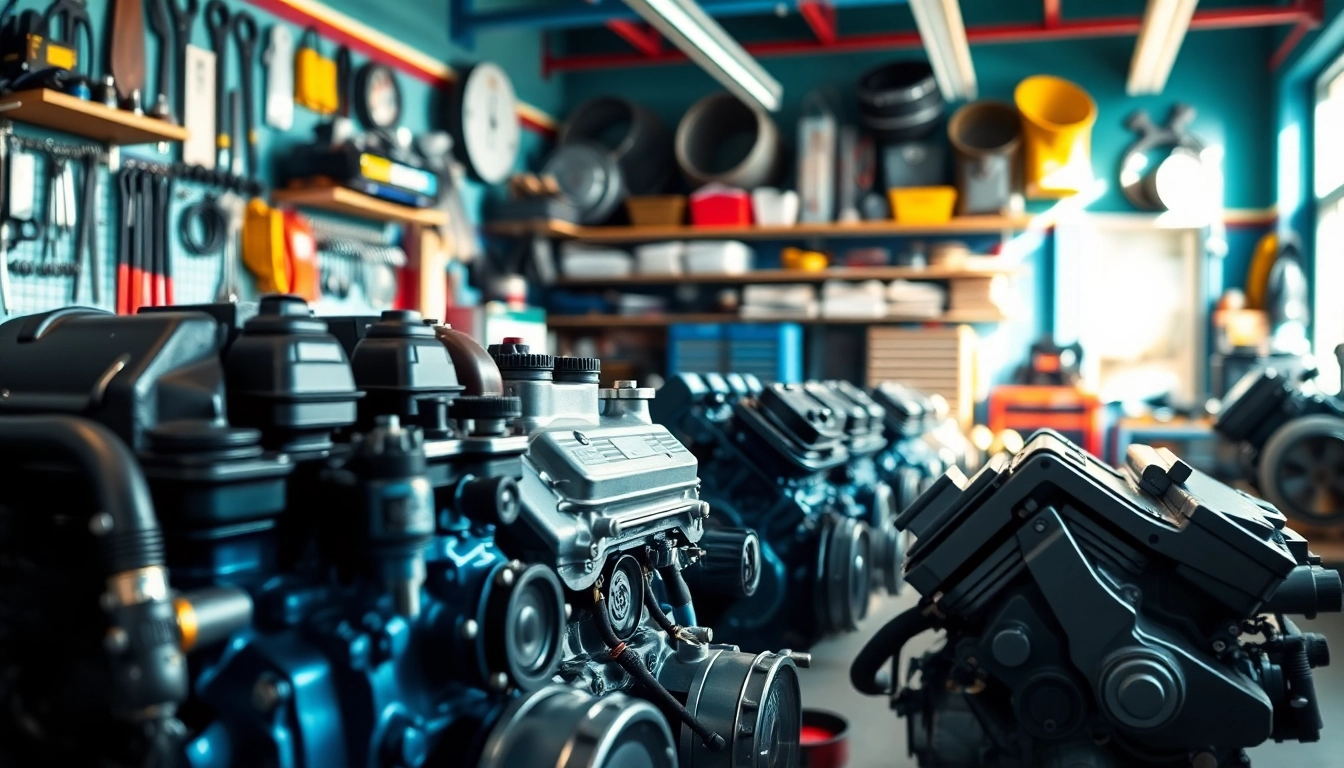 Find quality used engines near me in a vibrant auto parts shop with various engine options.
