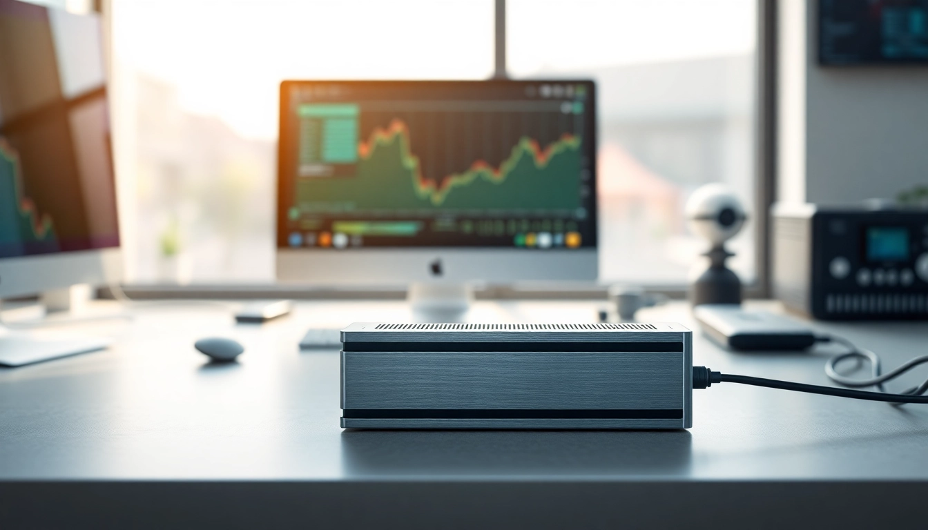 Showcase starlink mini 12v power supply in a modern tech setting with natural lighting.