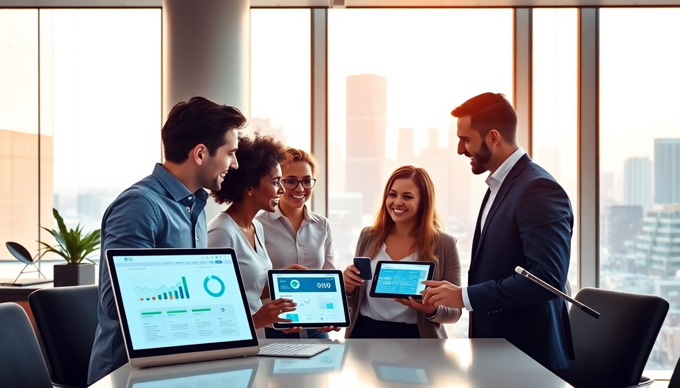 Showcase of an AI content marketing platform featuring diverse professionals collaborating effectively.