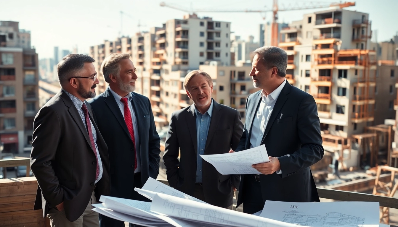 Analyze LIHTC benefits with developers discussing affordable housing in an urban setting.
