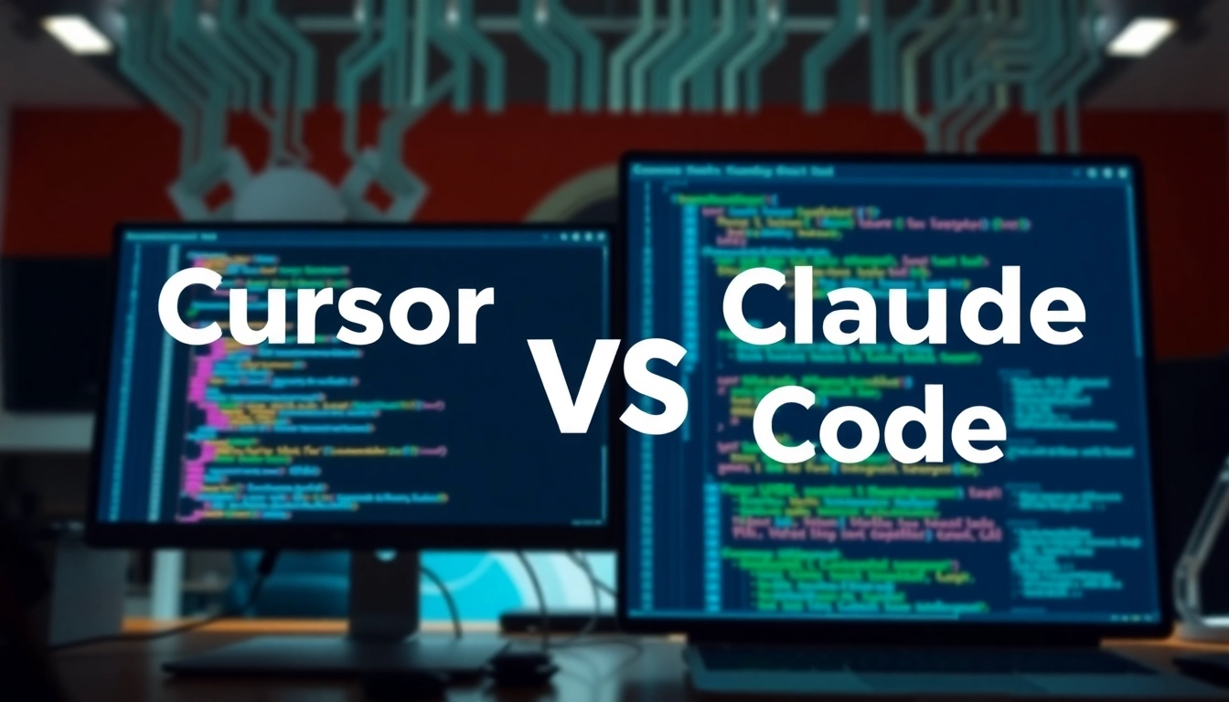 Visual comparison showcasing Cursor vs Claude Code in coding environments, highlighting their unique features.