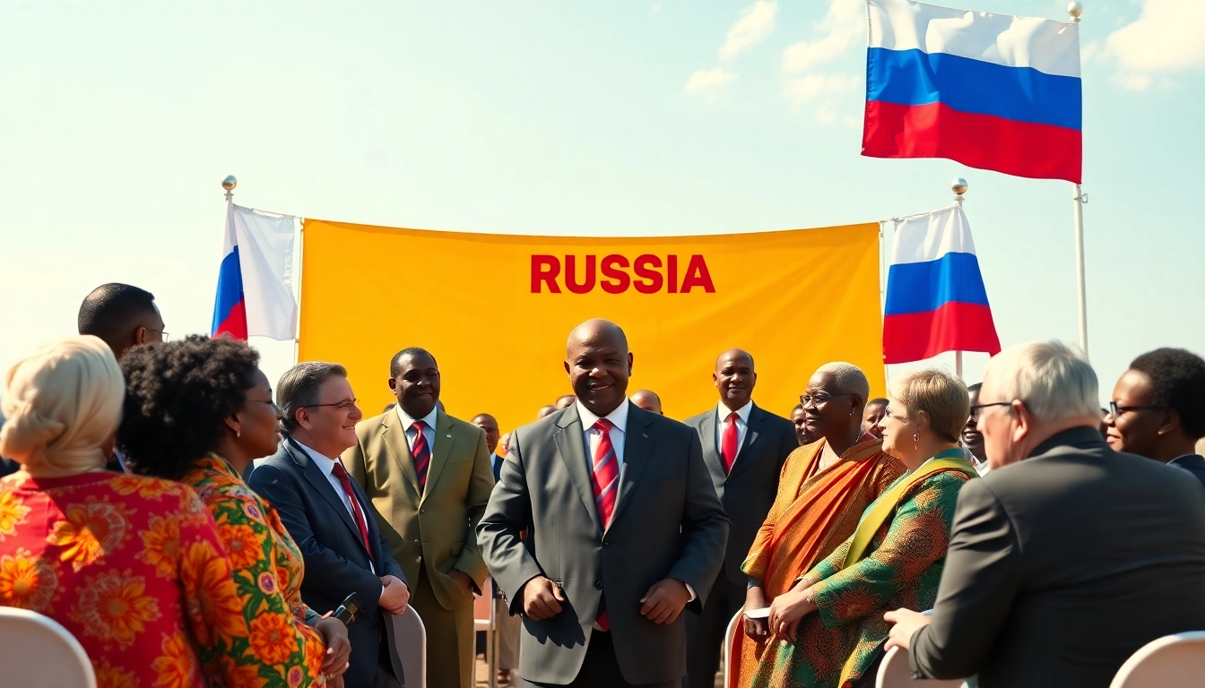 Leaders collaborating on Russia in Africa 2025 during a vibrant summit, showcasing unity and future potential.