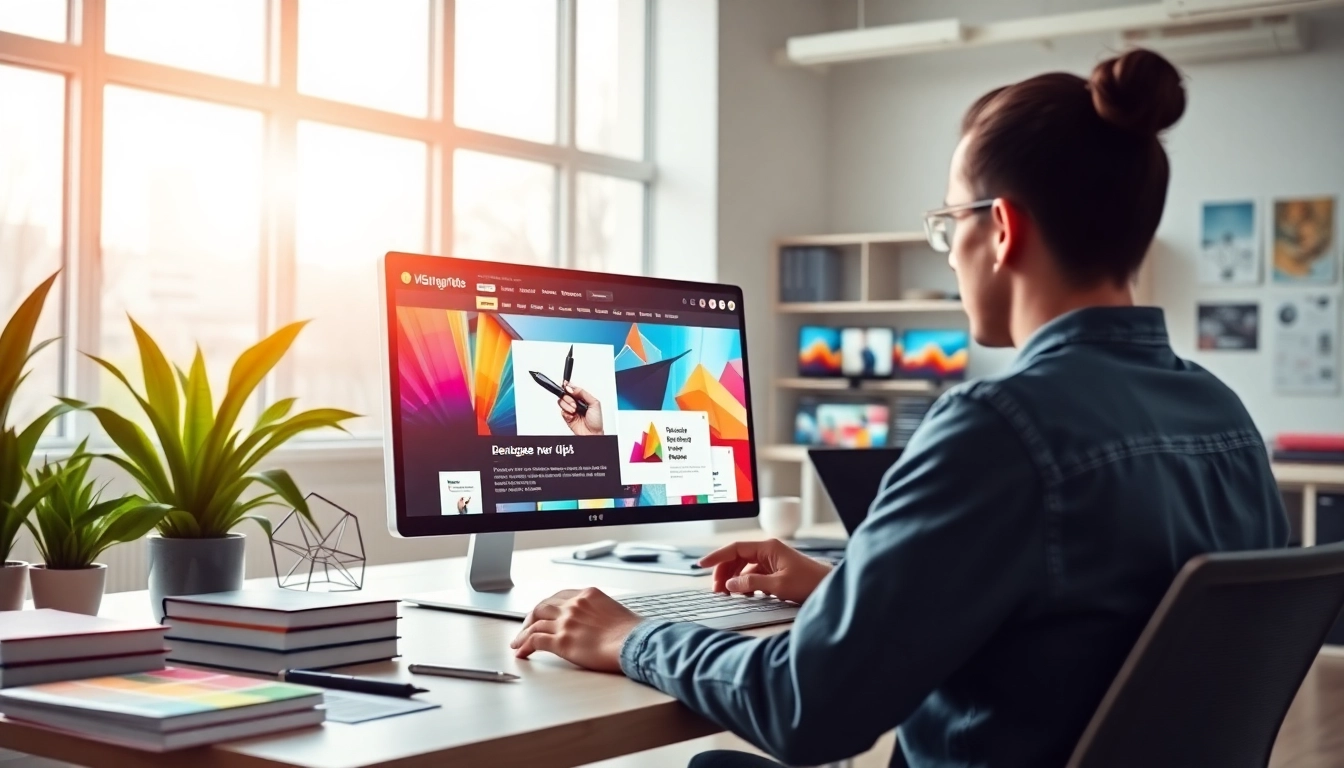 Engaging website design process with a designer working on a sleek computer in a modern office.