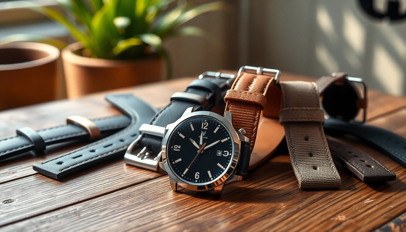Showcasing stylish watch straps on a wooden table, highlighting unique designs and craftsmanship.