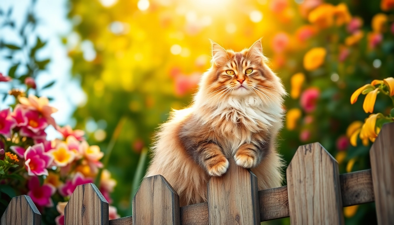 Maine Coon cats for sale near me showcasing a luxurious cat in a vibrant garden setting.