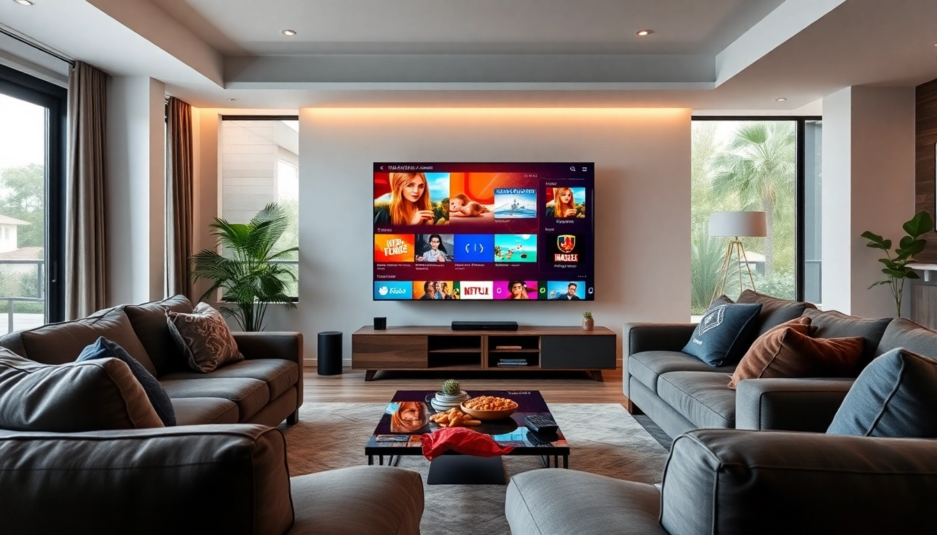 Configurer le Code iptv dans un salon moderne et accueillant avec un grand écran.
