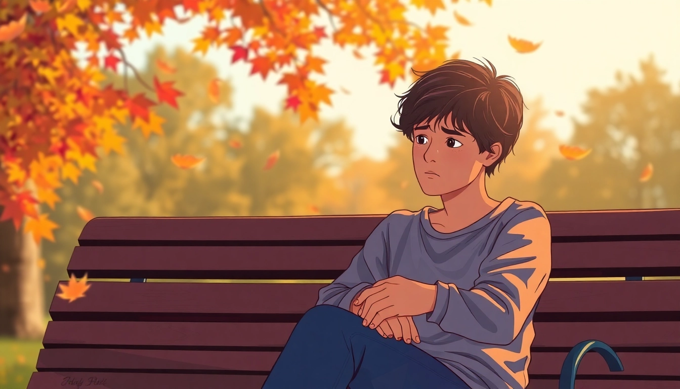 Reflecting on feelings after a relationship breakup while sitting in a serene park.