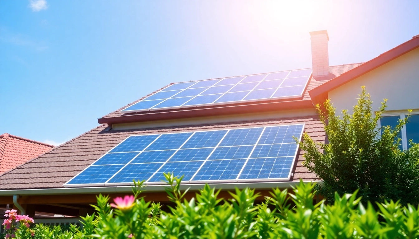 Explore home solar solutions with a modern rooftop installation featuring solar panels and a well-maintained garden.
