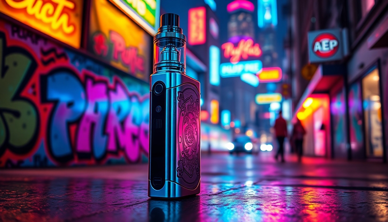 Puff pro vaporizer showcased in a vibrant urban environment with artistic graffiti.